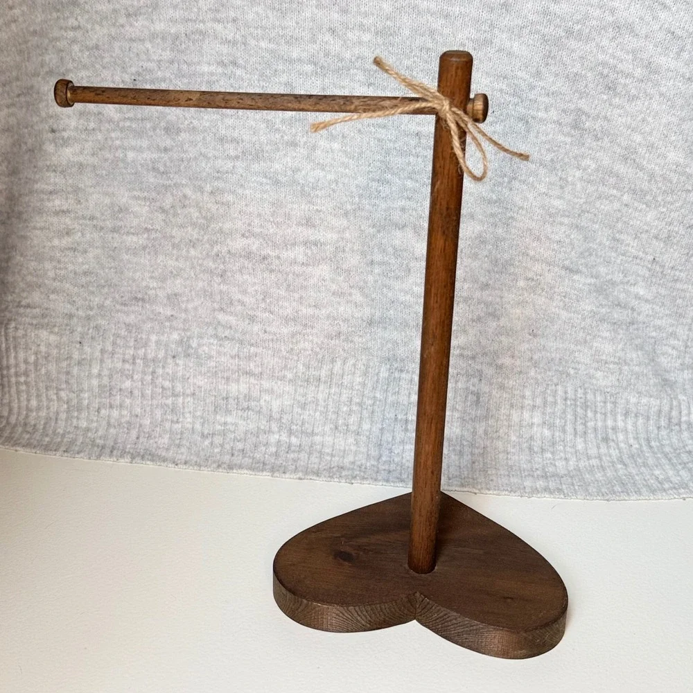 Handmade Wooden Heart Jewelry Stand T-Bar Display Rustic Farmhouse Brown